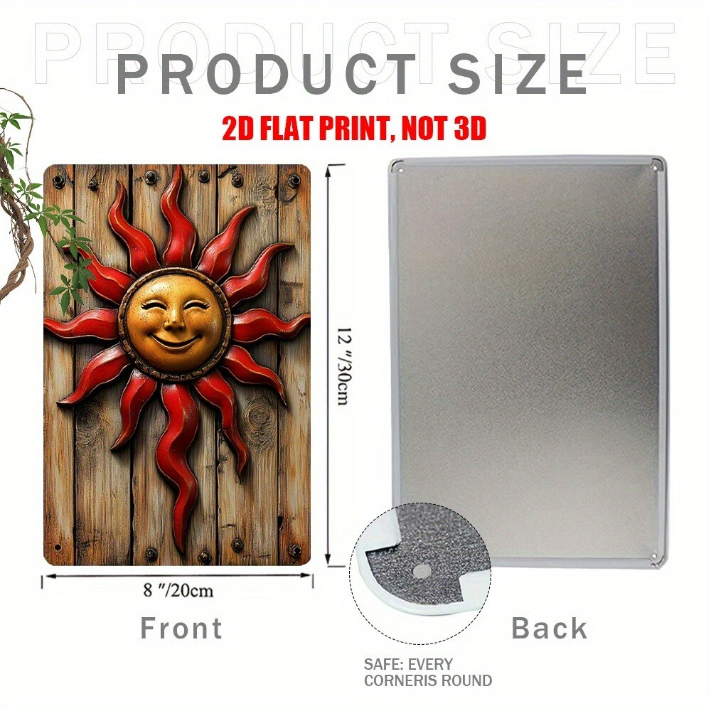 Retro Sun Metal Sign Wall Plaque Smiling Sun Indoor/Outdoor Decor Cafes Gardens
