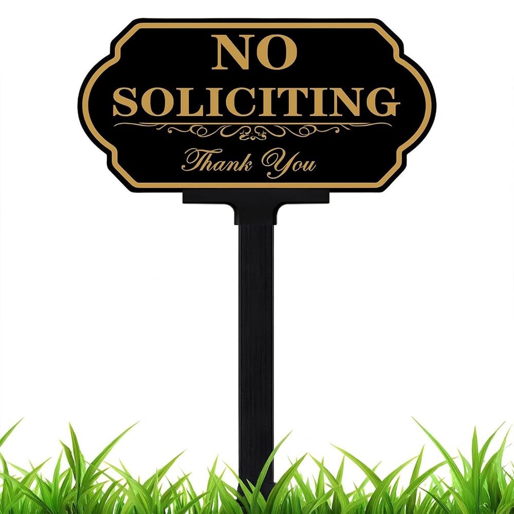 No Soliciting Yard Sign Aluminum 14×7 Inch With Fiberglass Stake Weatherproof
