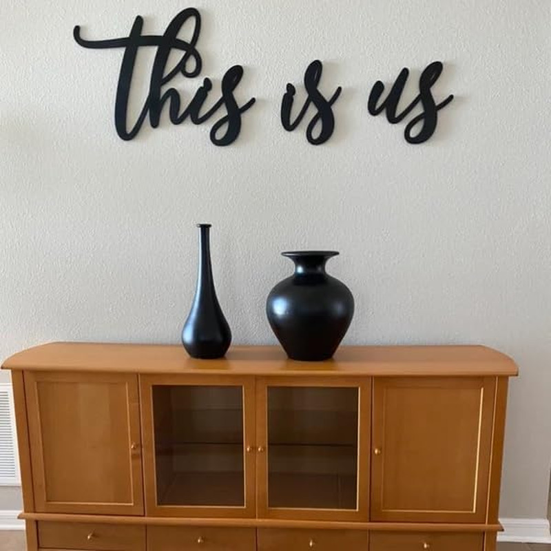 Black Wooden This Is Us Sign for Family Wall Plaques, Farmhouse Entryway Decorat
