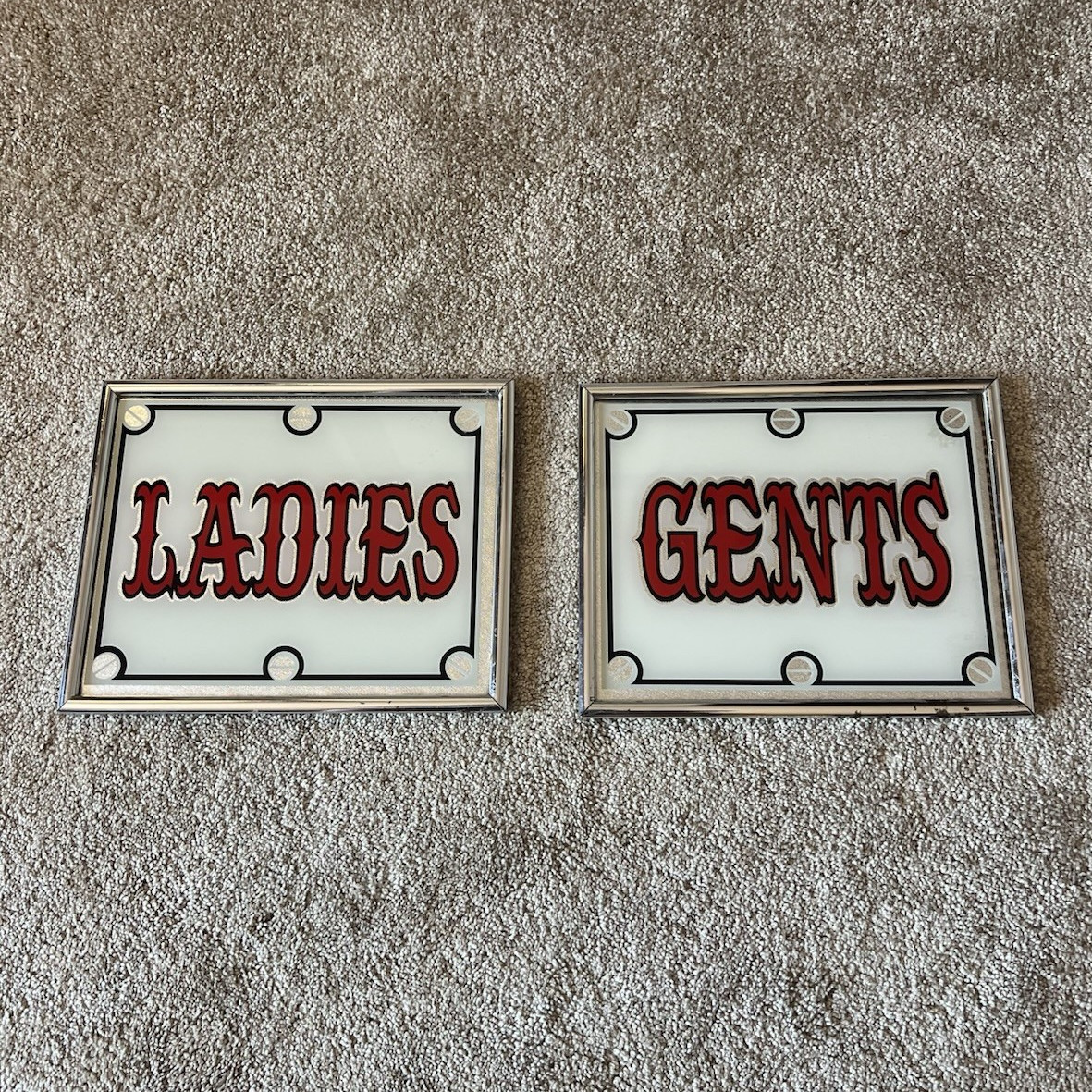 Ladies & Gents Restroom Sign Plaques Set of 2 Vintage Style framed 10by8in