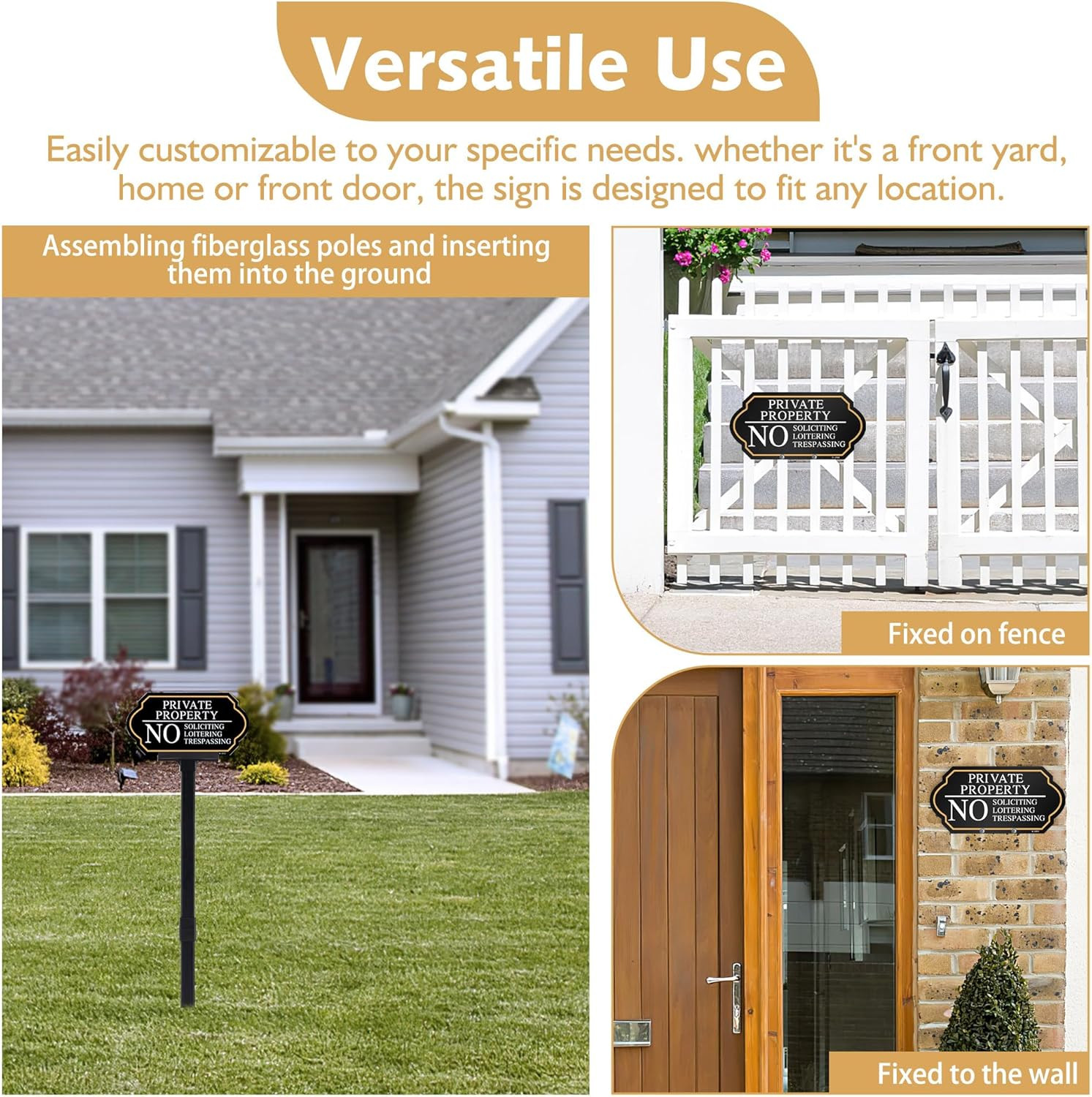 Private Property No Trespassing Sign with Stake, No Soliciting Sign for House 5x