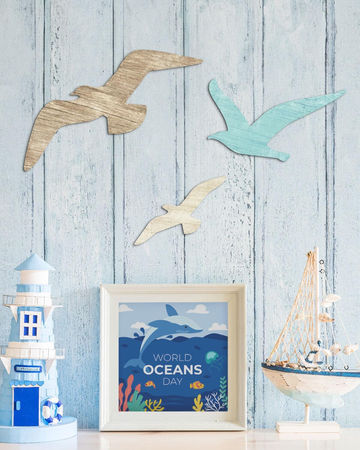 3Pcs Wood Seagull Wall Decor Wooden Beach Wall Decor Coastal Theme Wall Art Seag
