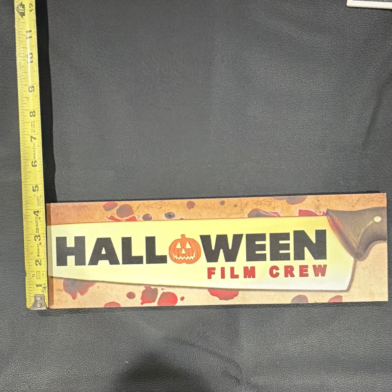 Halloween Film Crew Painted Wood Hanging Wall Sign Plaque 13 x 4 Rectangular