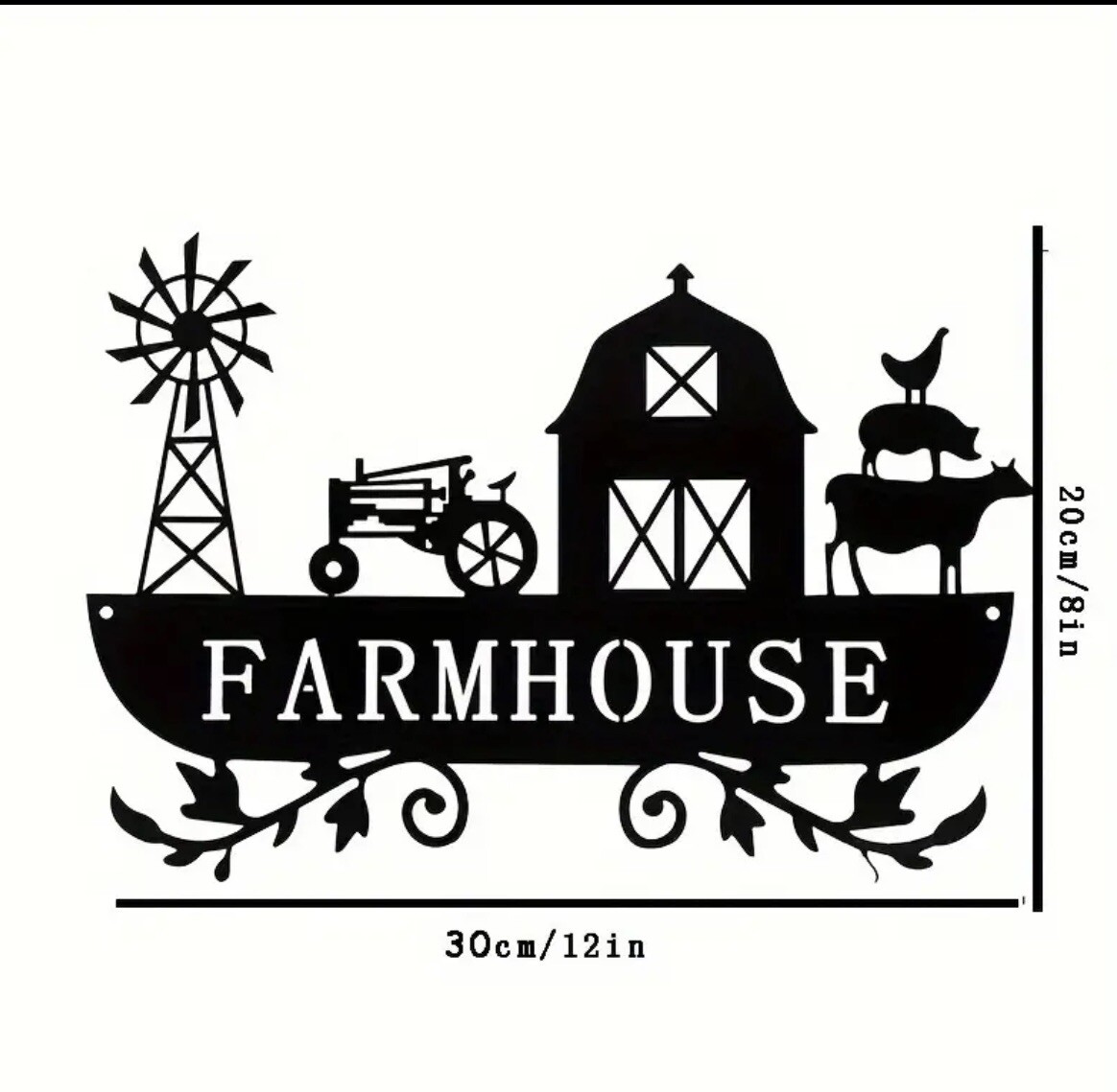 Metal Black Wall Art Farmhouse Rustic Farm Scene 12×8 Inches US Shipper