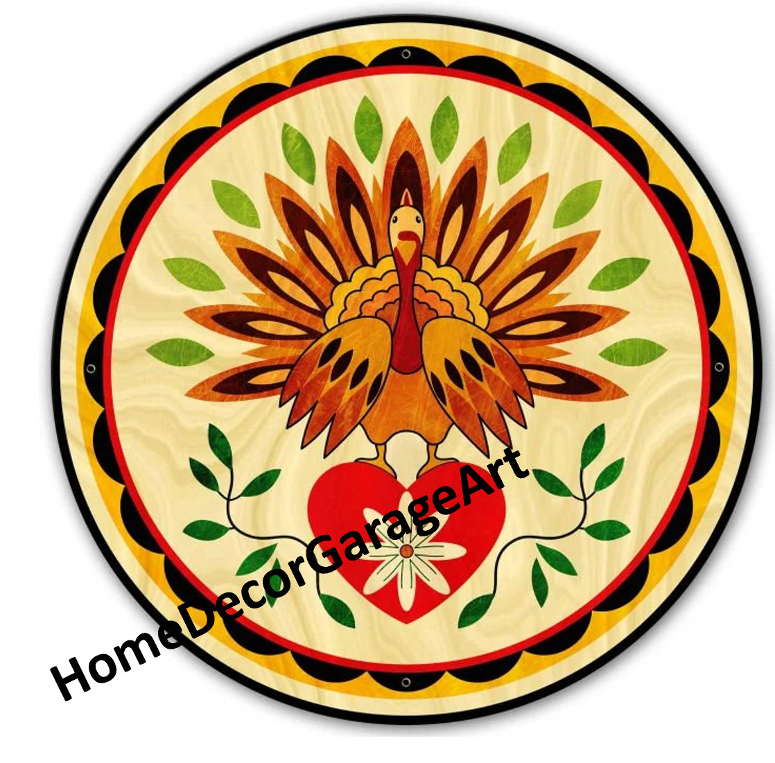 Barn Hex Sign Metal, Pennsylvania Dutch Turkey Design Pattern Wall Art