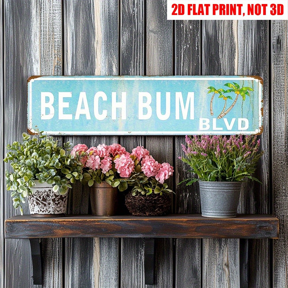 Vintage Beach Bum Blvd Metal Sign Coastal Decor Plaque Retro Nautical Wall Art