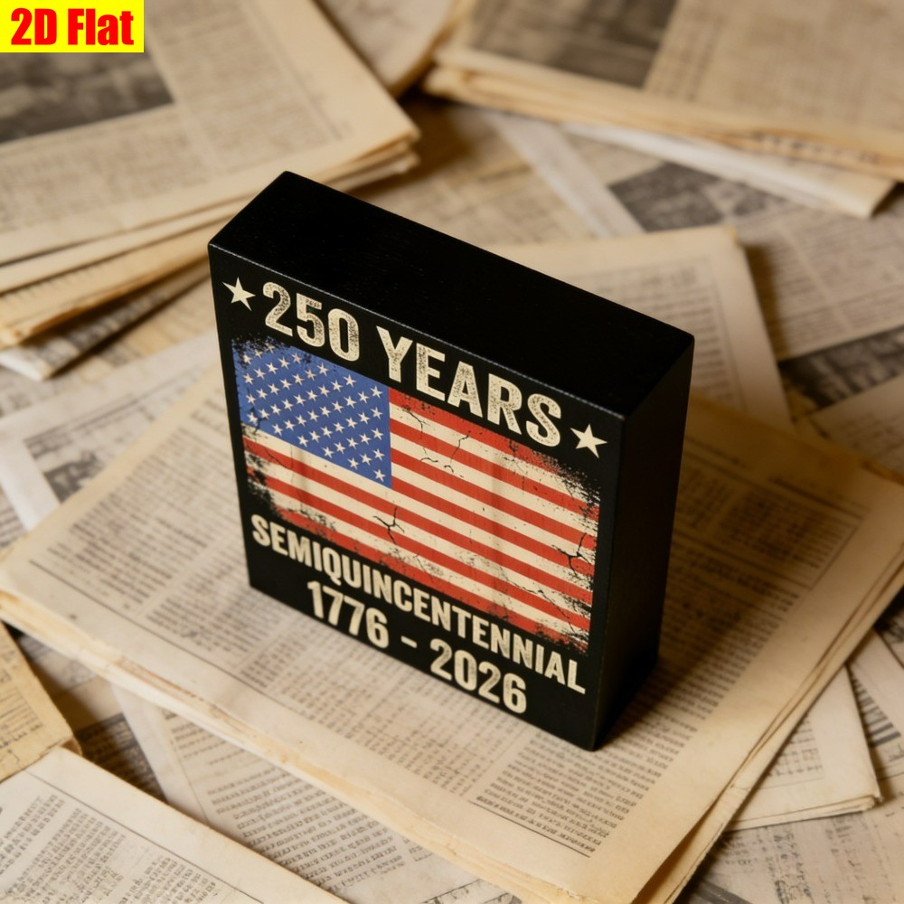 America 250th Independence Day Wooden Box Sign Vintage Flag Desktop Shelf Decor