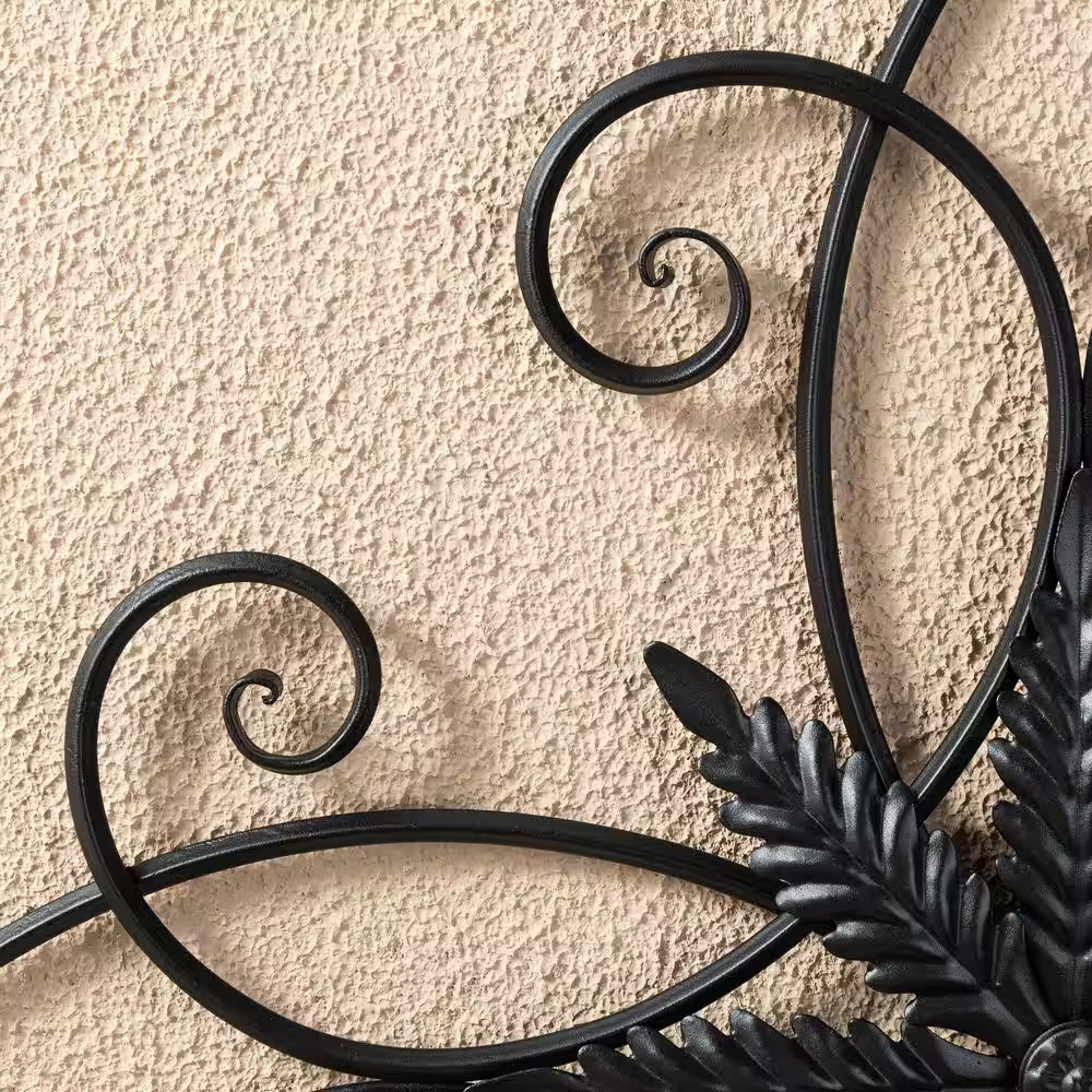 20 In. L Traditional Clematis Pattern Iron Scroll Outdoor Wall Decor
