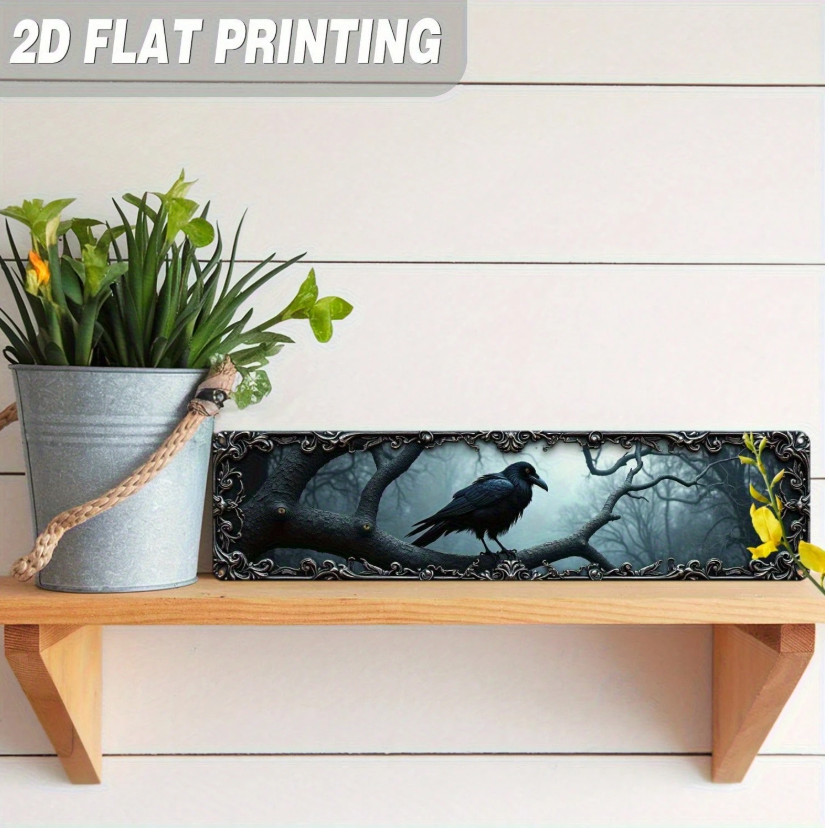 Gothic Crow Wall Art Raven Metal Sign Black Forest Decor Halloween Plaque
