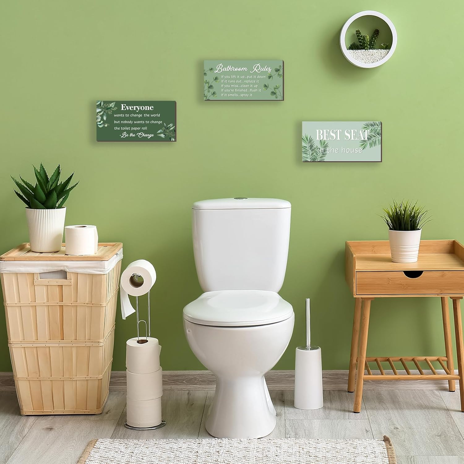 3 Pcs Green Bathroom Rules Decor Sage Farmhouse Wooden Best Seat in the House Wa