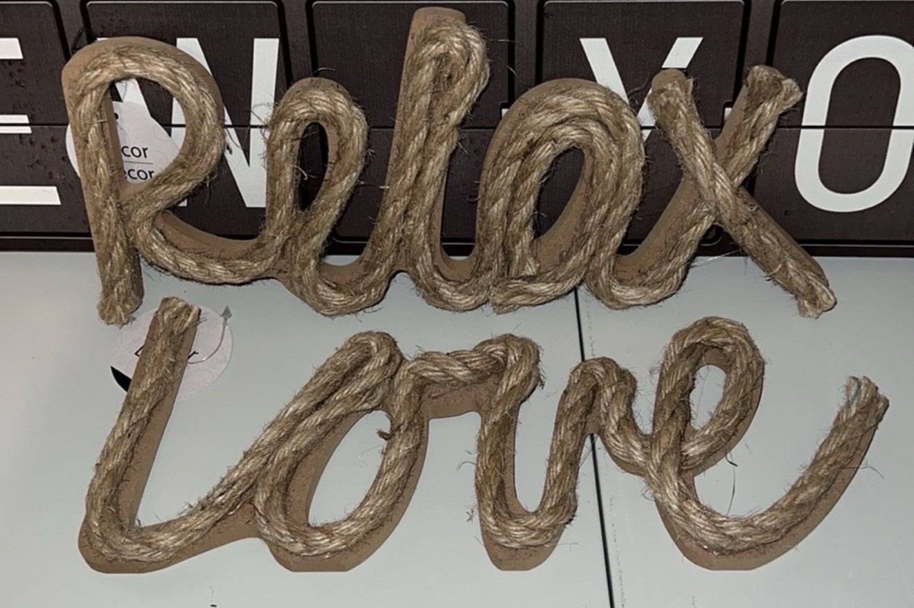 Shore Living Relax Love Jute Rope Wood Tabletop Wall Decor Rustic Farmhouse Sign