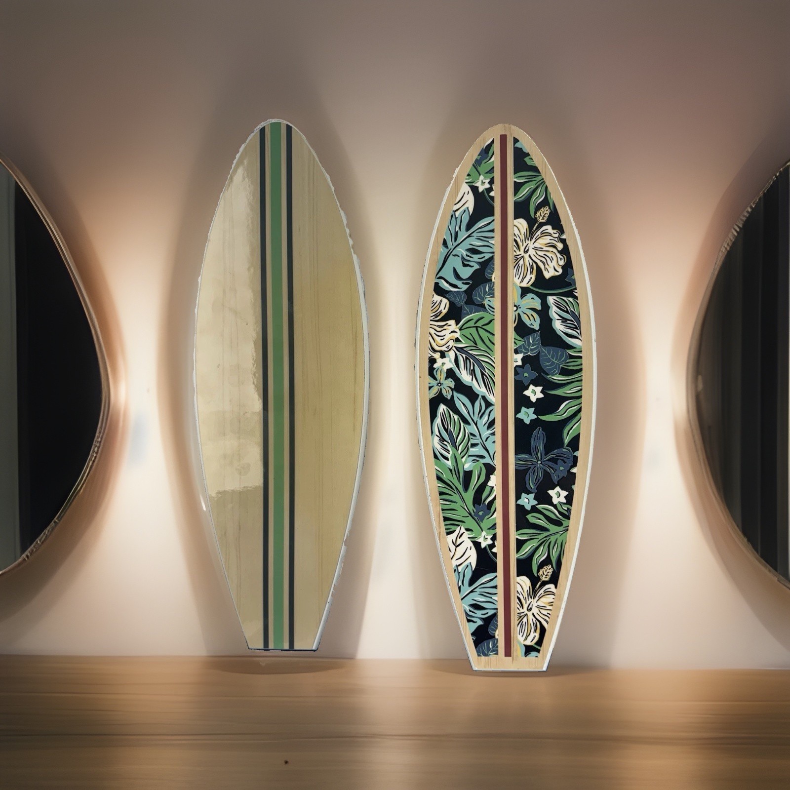 Hobby Lobby Surfboard Wall Decor Set of 2 Tropical Stripe Wood Signs 15in MDF