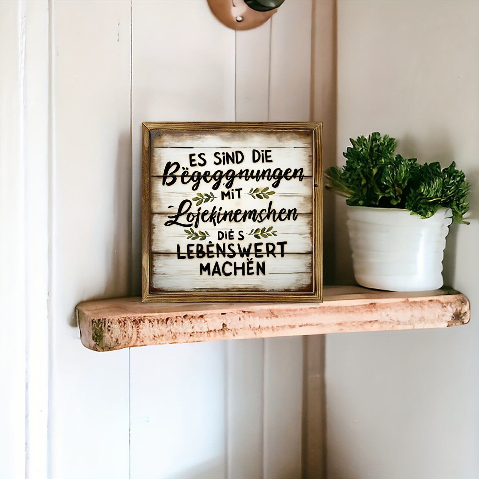 German Quote Wooden Sign Vintage White Plank Farmhouse Living Wall Decor Plaque