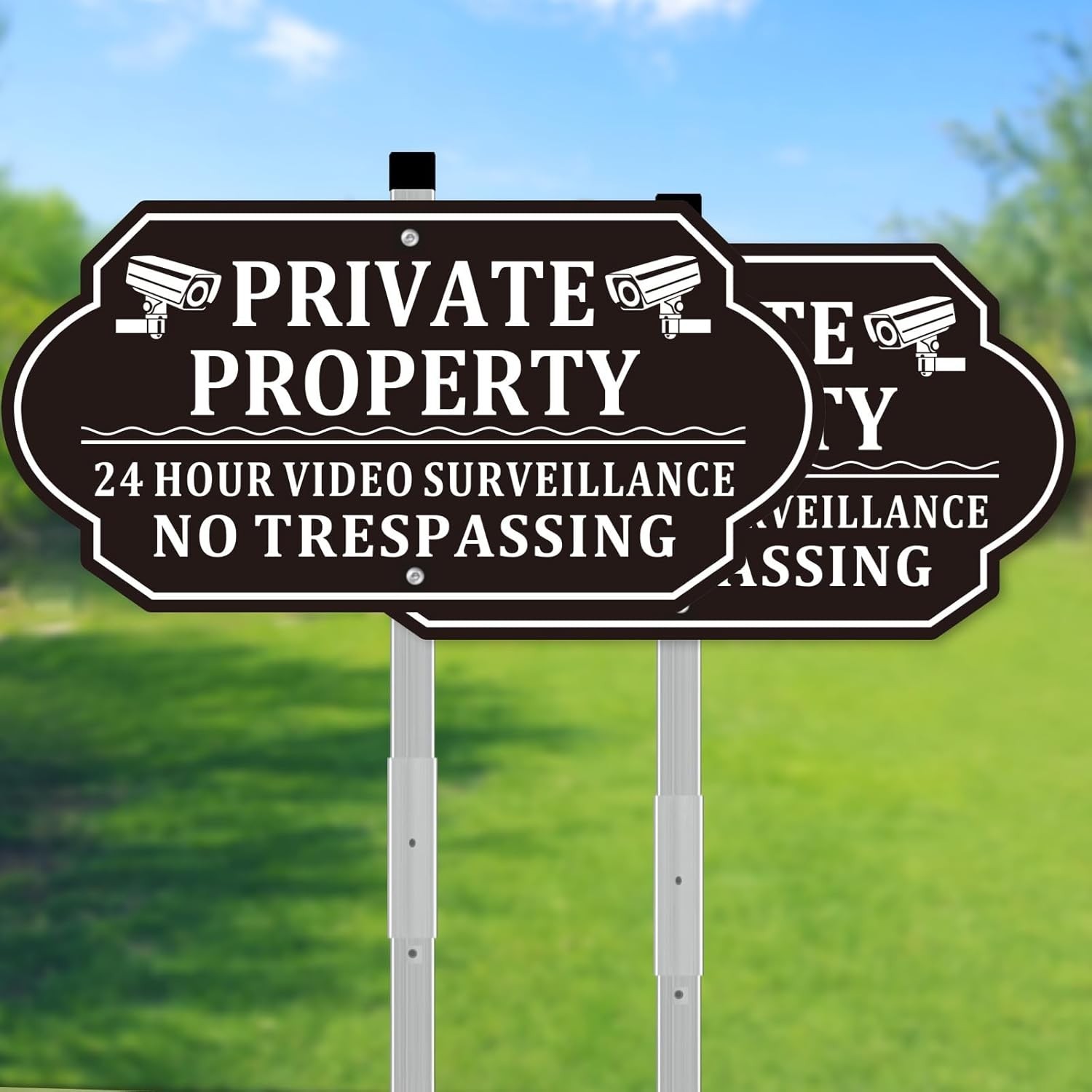 No Trespassing Signs Aluminum 14×7 Inches Video Surveillance Sign Stake Pack …