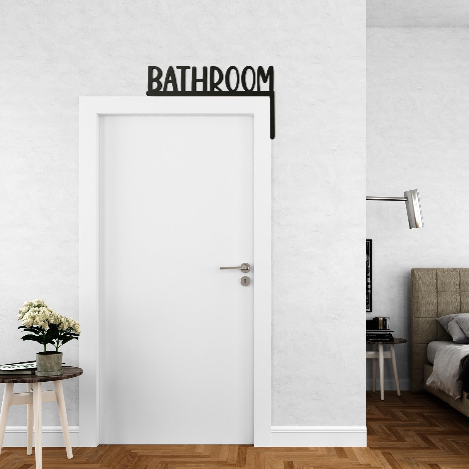 Wooden Bathroom Door Topper Sign Black Minimalist Home Frame Right Side