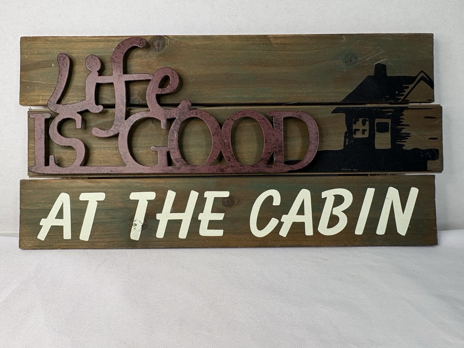 Life Is Good At The Cabin Wooden Sign Wall Hanging Lodge Man Cave Rustic Decor