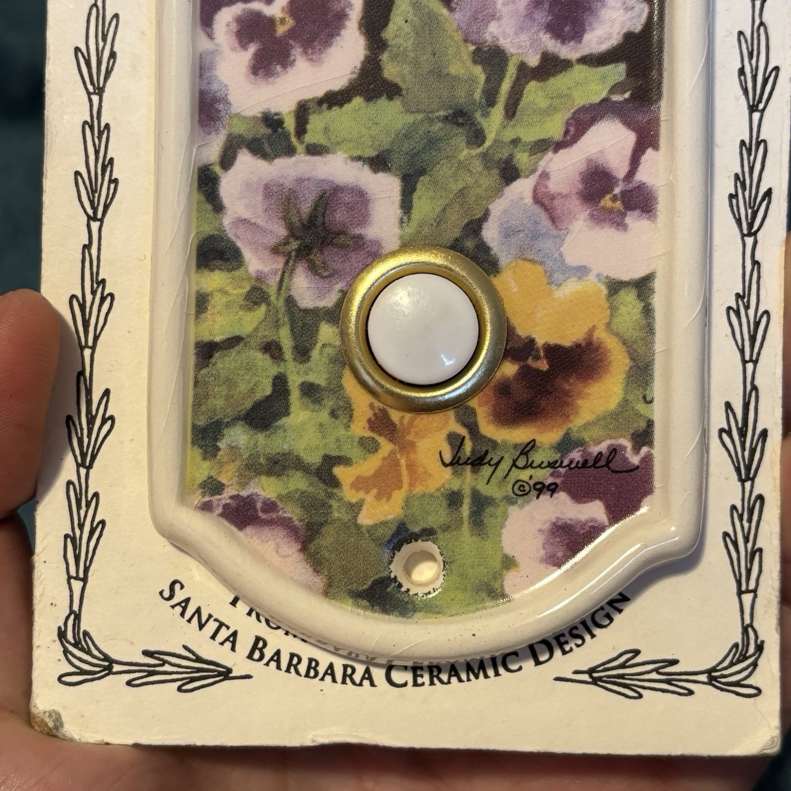 Santa Barbara Ceramic Design Illuminated Doorbell Plaque Pansies Floral Design