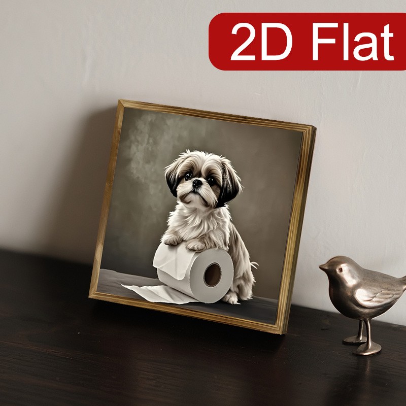 Muted Tone Shih Tzu Dog Toilet Paper Farmhouse Bathroom Tabletop Wooden Sign