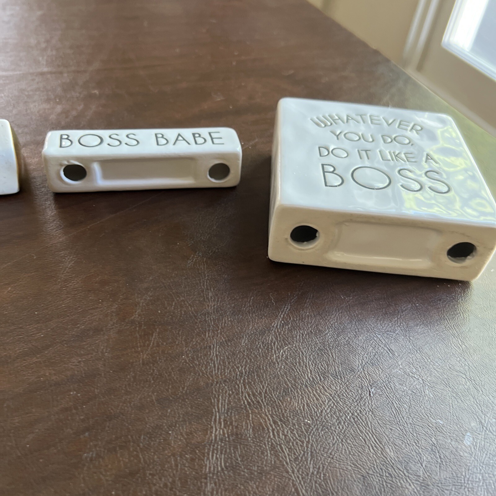DECOR White Ceramic 3 BOSS Glossy Desk Plaques Set Of 3