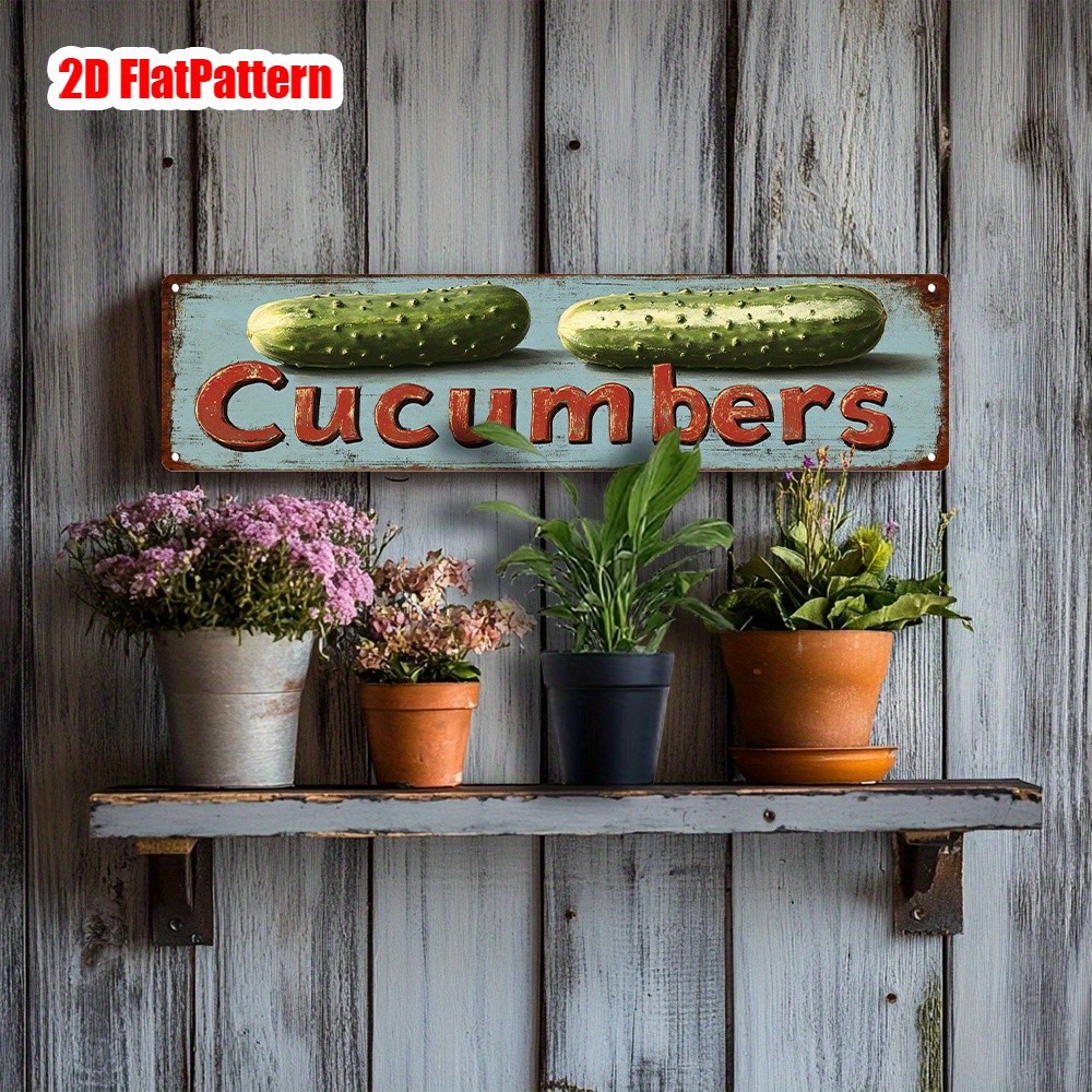 Vintage Metal Cucumbers Sign Rustic Farmhouse Kitchen Garden Wall Decor 16×4in