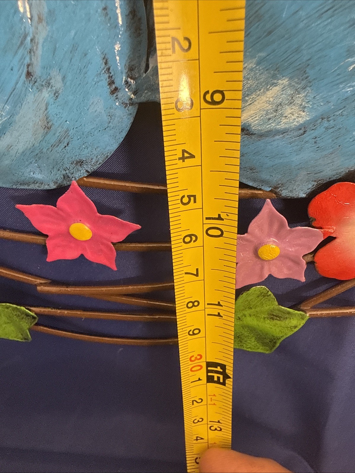 Vintage Metal Hand-Painted Welcome Bluebird Chicks Sunflower Flowers Sign