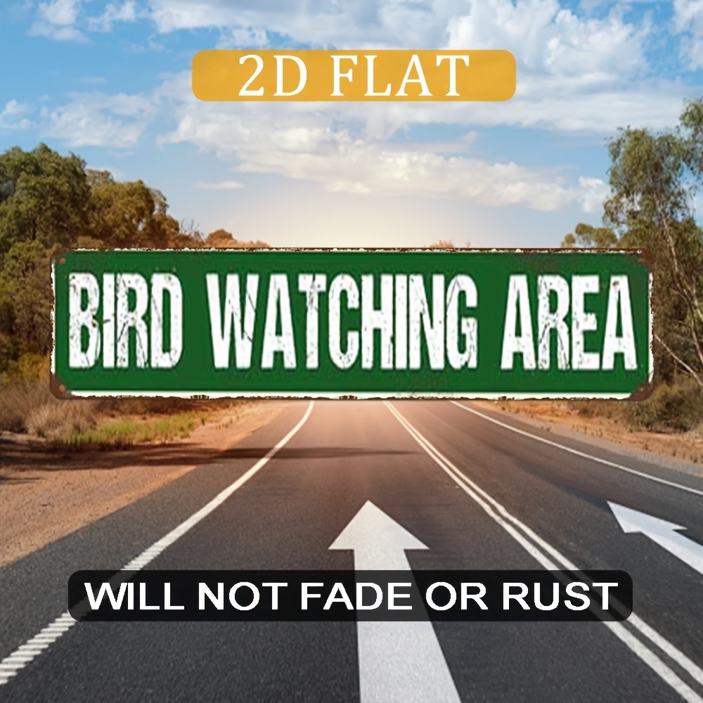 Vintage Bird Watching Sign Green White 4X16 Inches Iron Metal