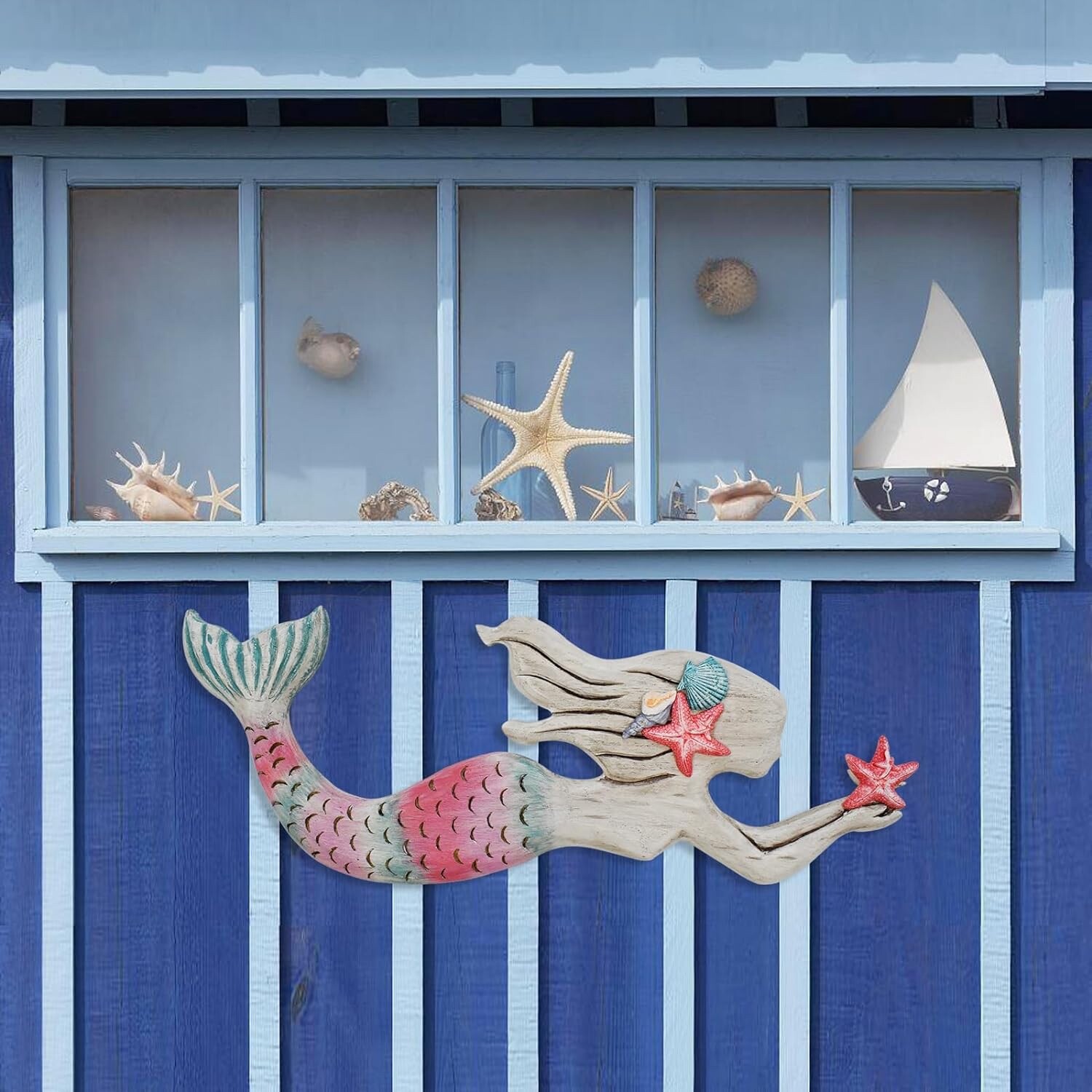 Wooden Mermaid Wall Decor Beach Art Hanging Mermaid Plaque Sign Nautical decor