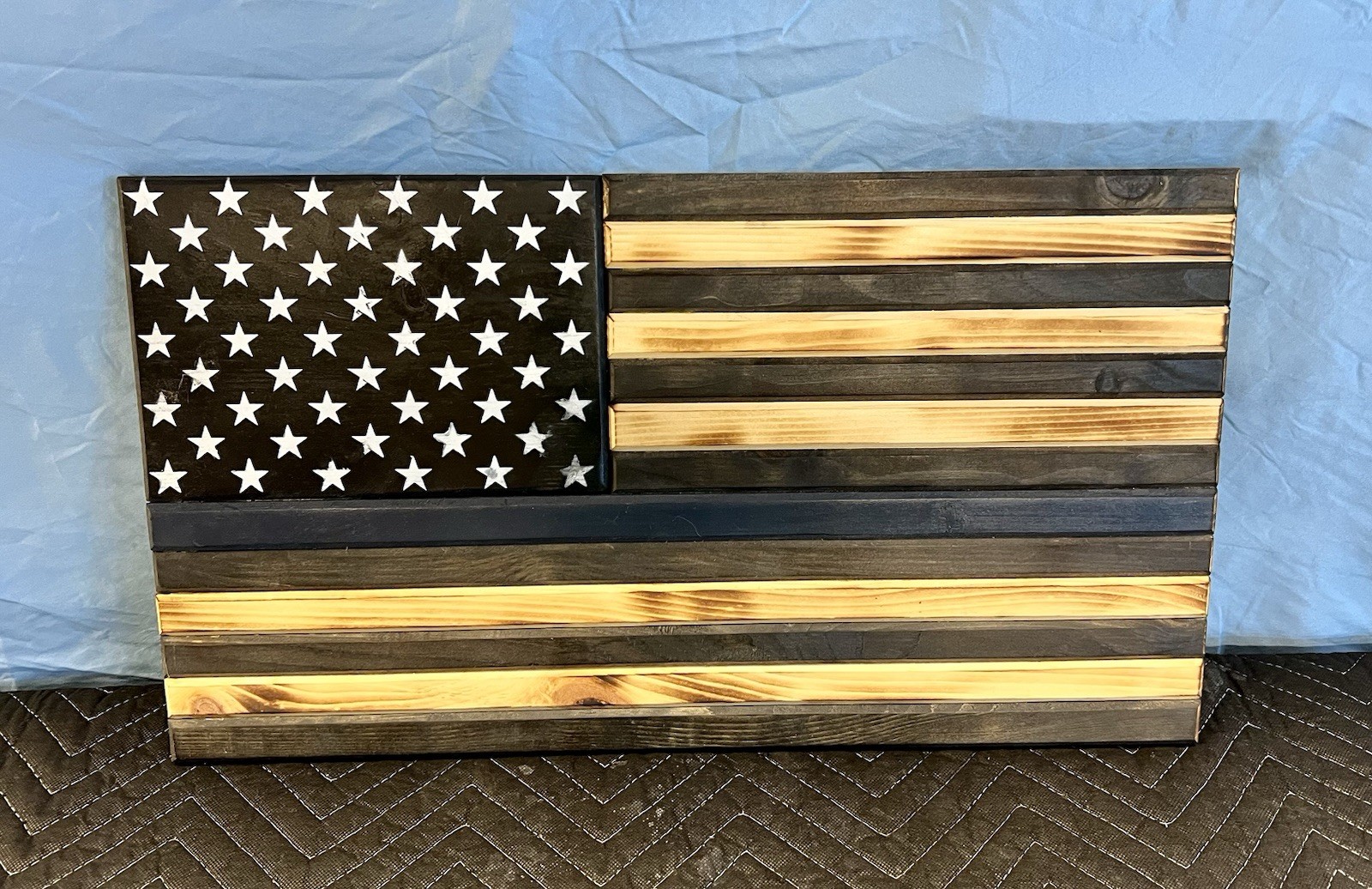 Thin Blue Line American Flag Wooden Sign 22 1/2″ X 12 1/2″ Hand Made