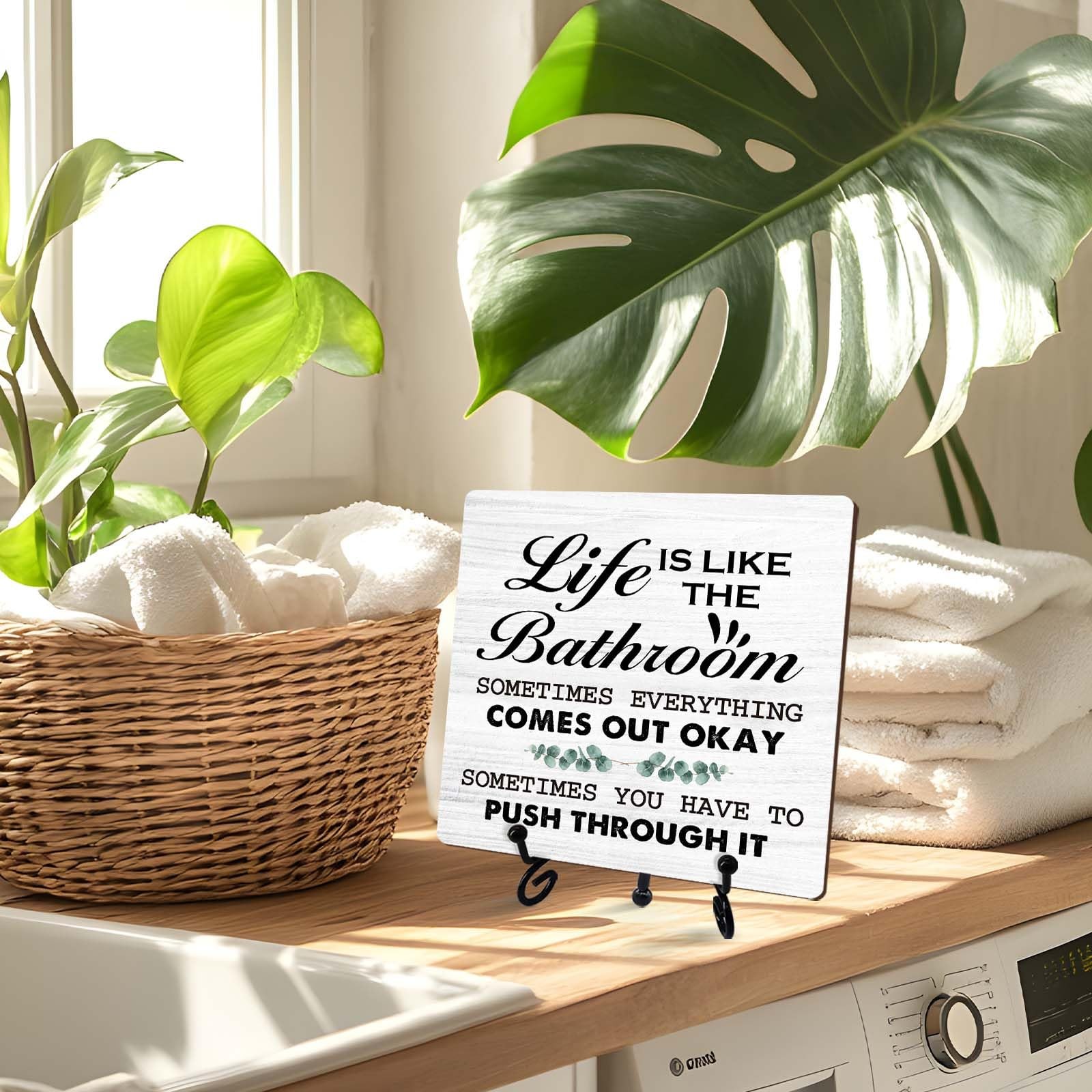 Life Is Like The Bathroom Wood Decor Sign, Rustic medium, multicolor
