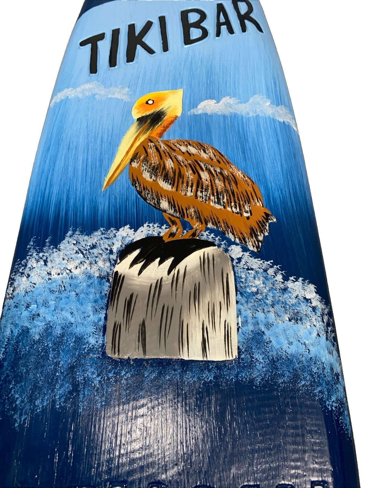 39” PELICAN TIKI BAR SURFBOARD HAND CARVED WOOD WALL ART TROPICAL HOME DECOR