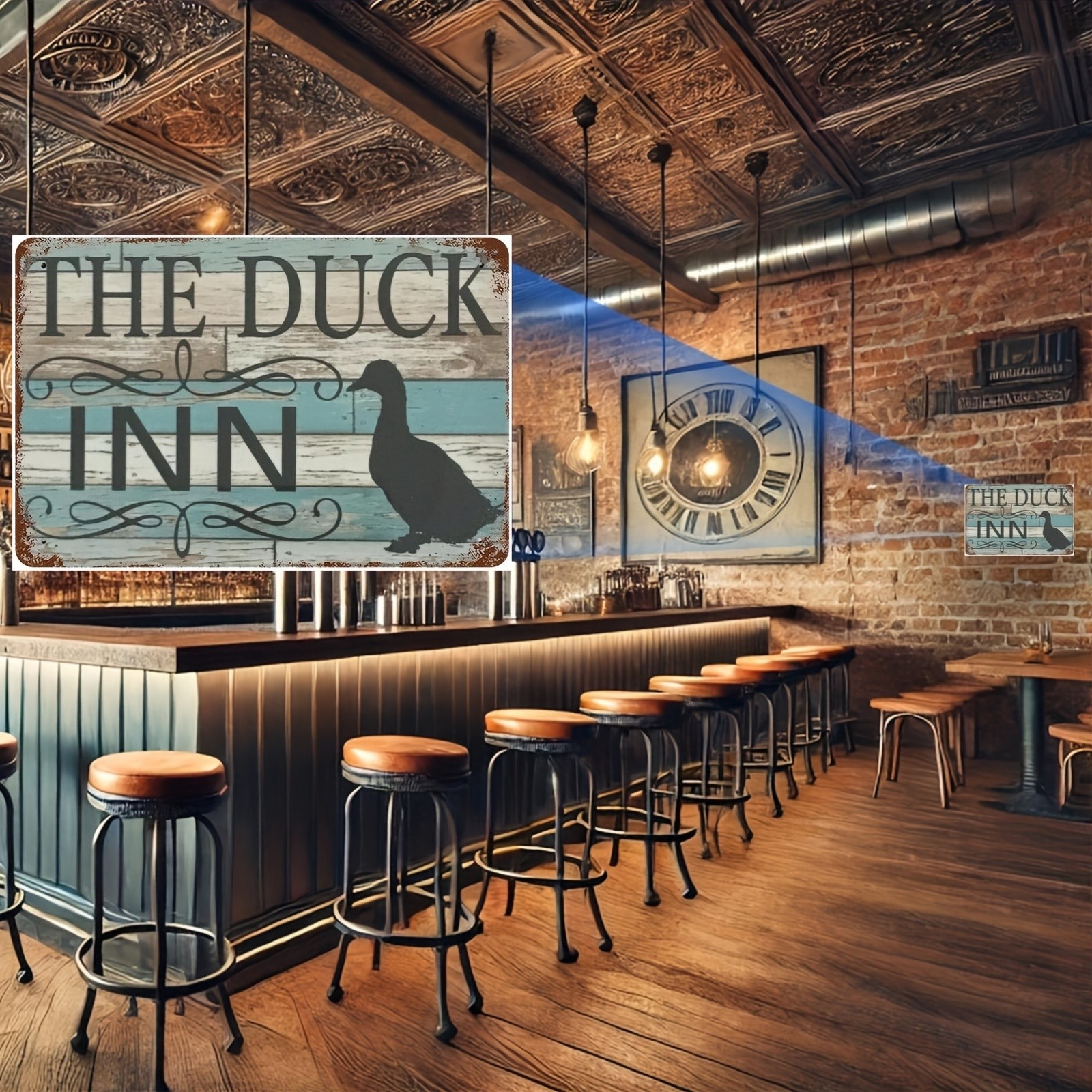 Vintage Duck Inn Metal Sign Blue White 8X12 Rustic