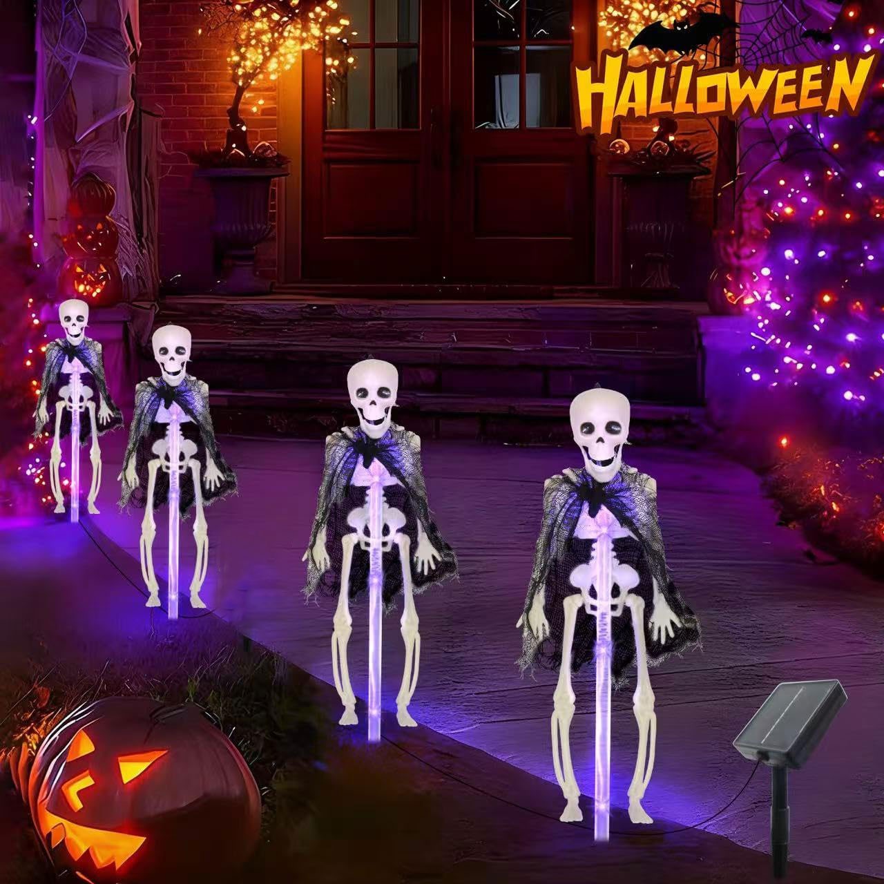 4 Pcs Halloween Solar Lights 3D Skeleton Garden Outdoor Decoration with Stakes