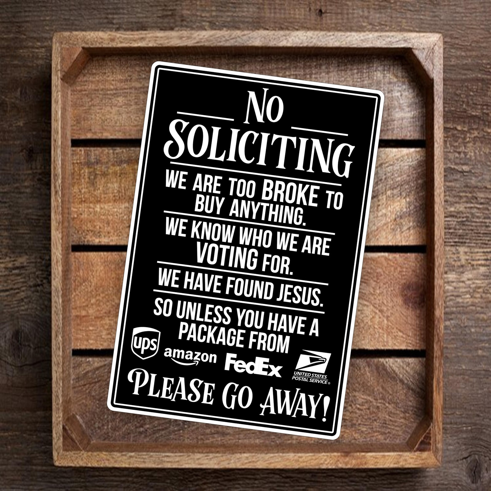 8×12 Funny No Soliciting Sign Aluminum White Indoor Outdoor