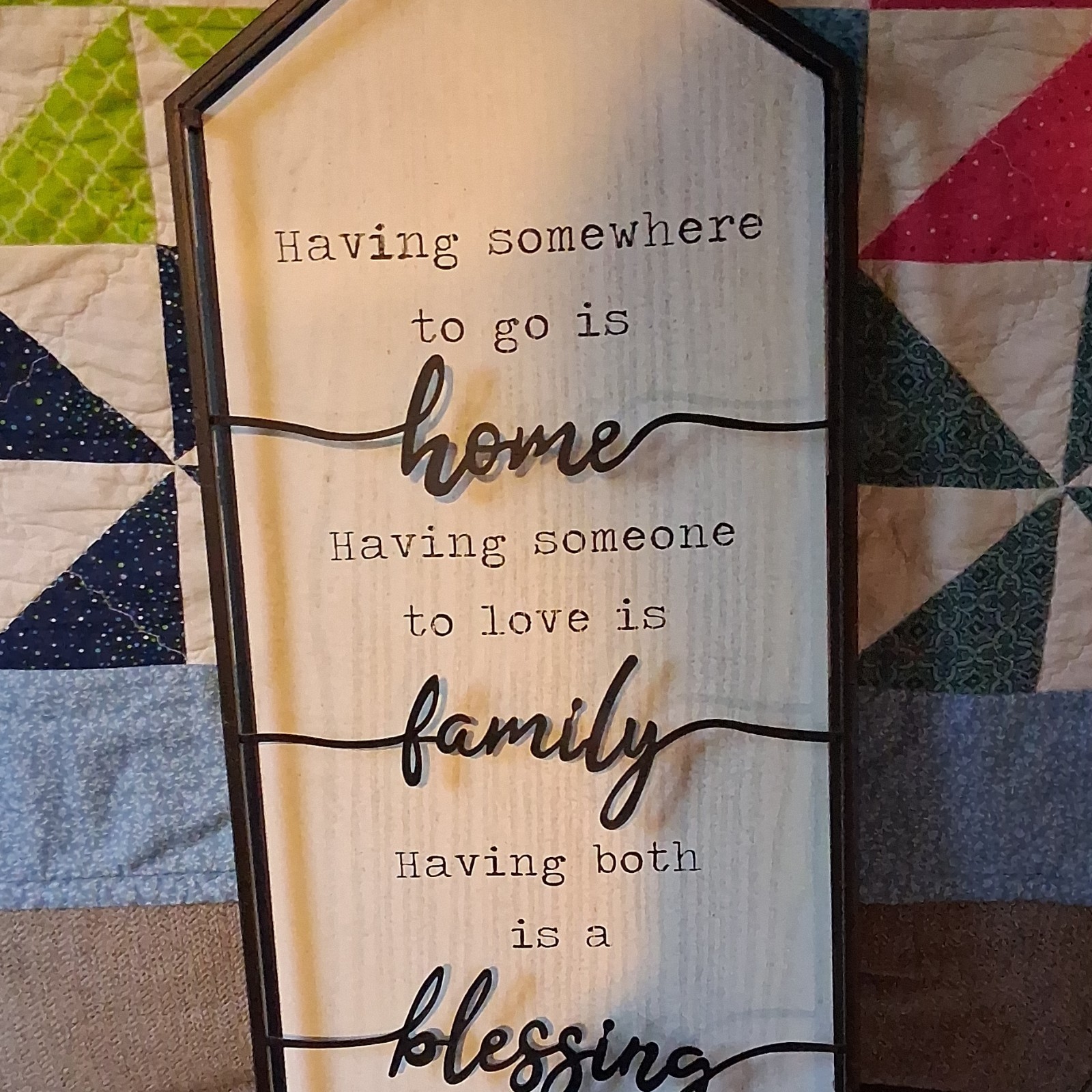 Inspirational House Shape Wall Plaque Home Family Blessing, Medium, Beige Black