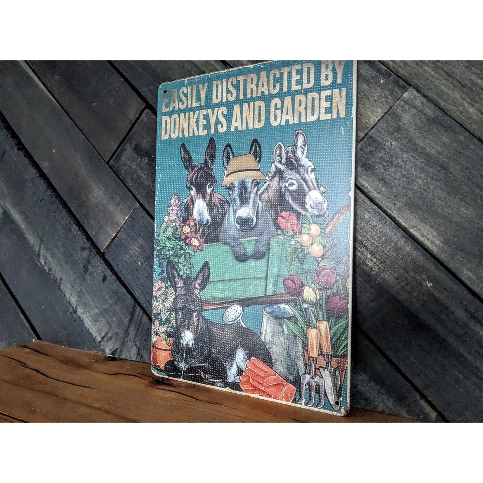 Easily Distracted By Donkeys And Garden Sign – 12in x 8in