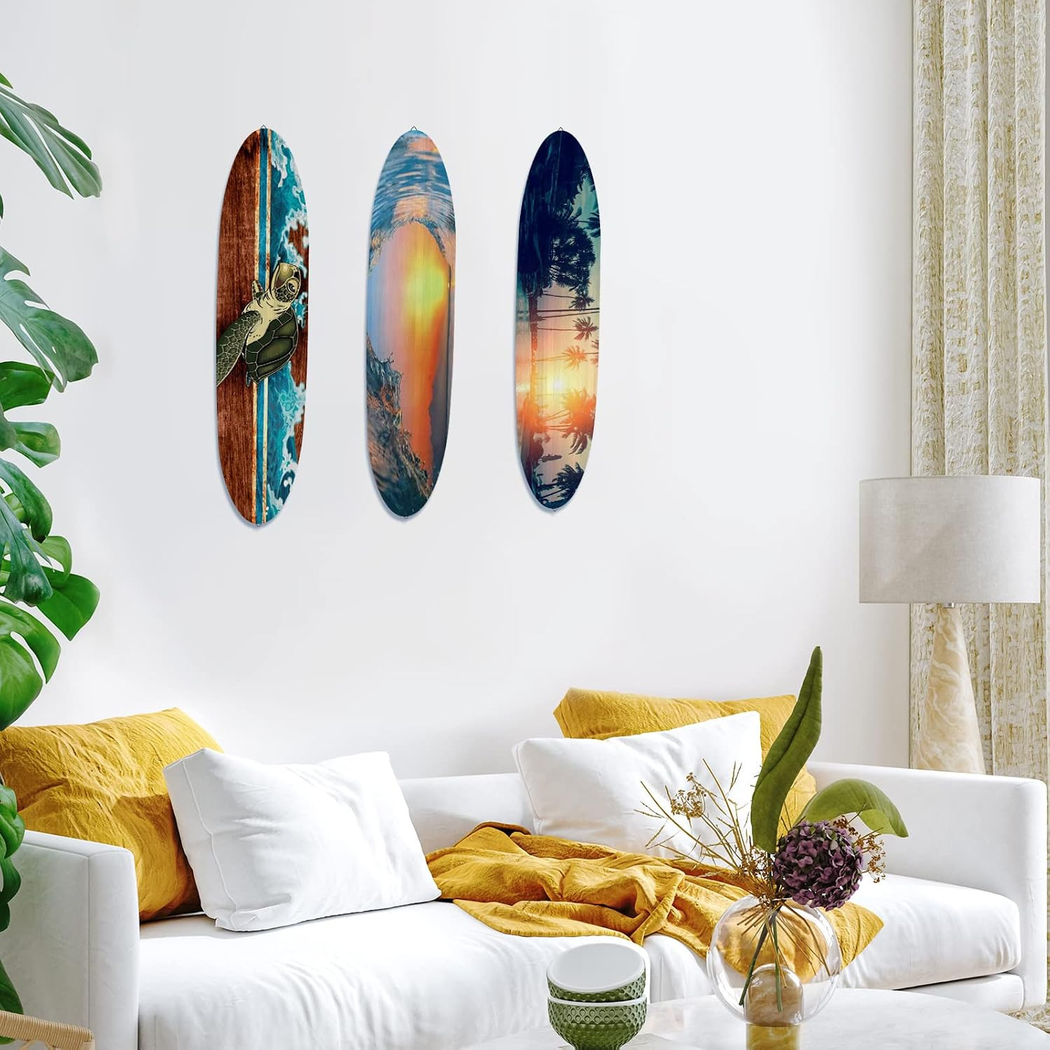 3 Pcs Surfboard Wall Decor 23.6″ X 5.4″ Beach Room Decor Large Wooden Summer Sur