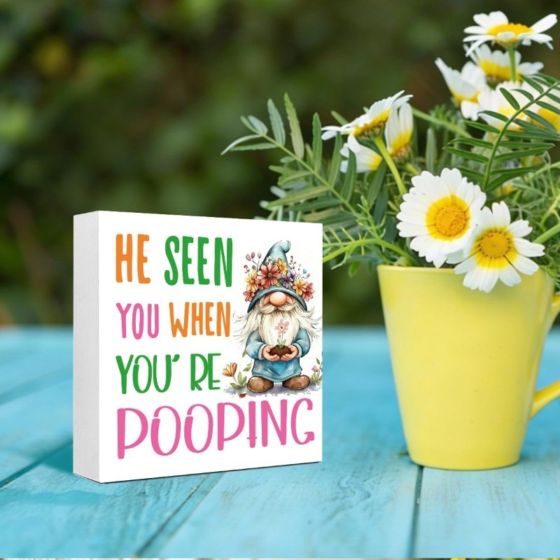 Multicolor Font Wooden Sign Humorous Restroom Farmhouse Tabletop Decor Present