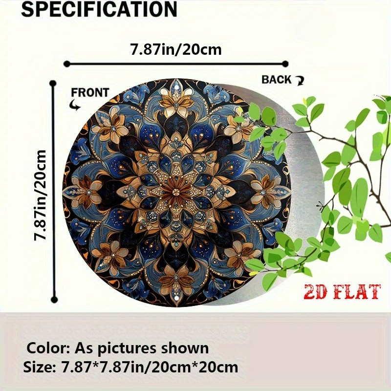 Metal Sign Intricate Mandala Floral Art Blue and Gold Bohemian Wall Art Decor