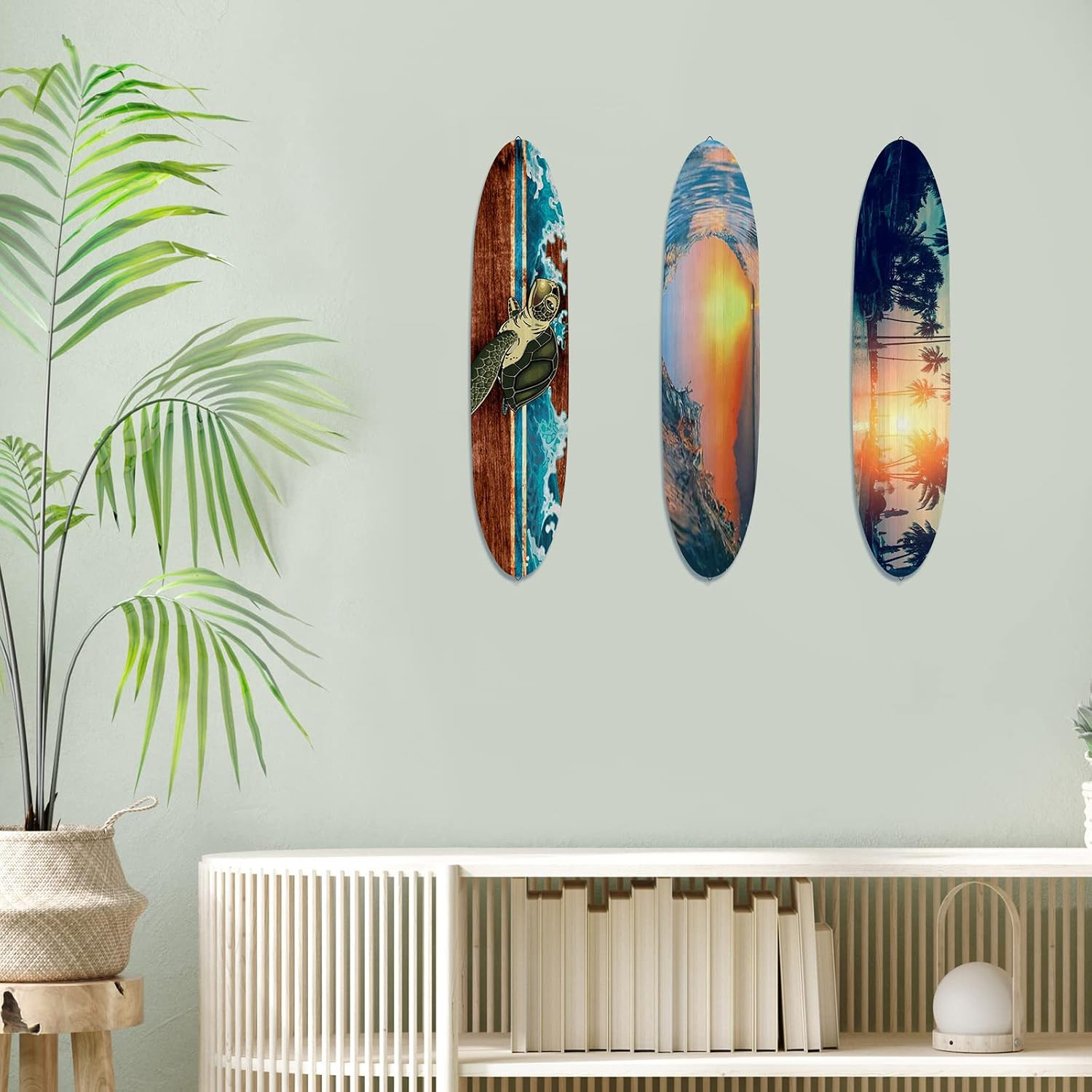 3 Pcs Surfboard Wall Decor 23.6″ X 5.4″ Beach Room Decor Large Wooden Summer Sur