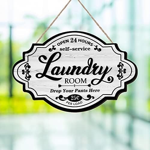 Rustic Vintage Wood Laundry Room Wall Sign for Home Decor, 12×8 Inches