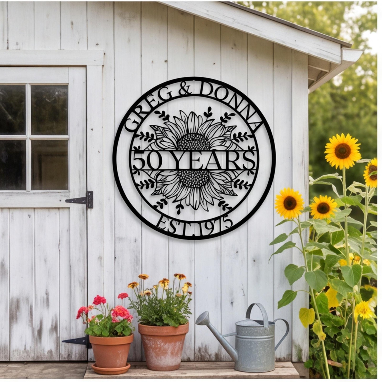 Personalized 50th Anniversary Metal Wall Art, Custom Sunflower Couple Sign