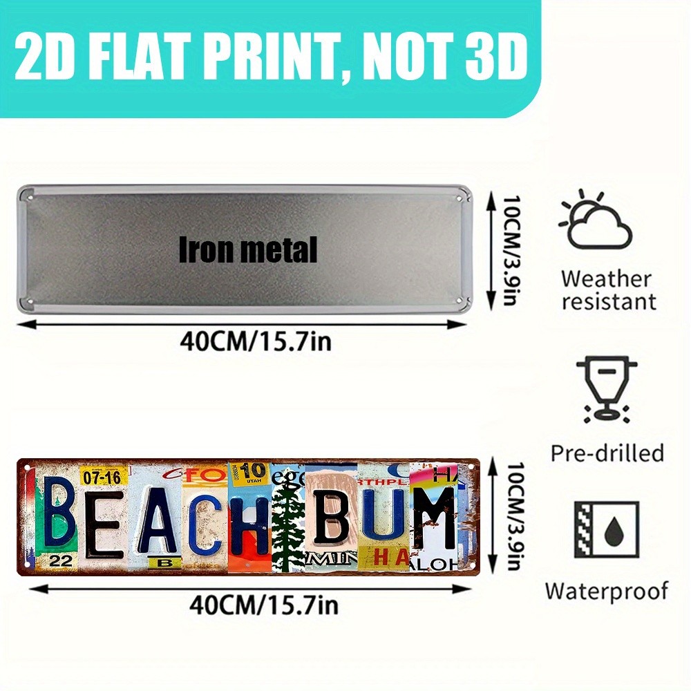 Vintage Beach Bum Metal Sign Retro Beach Decor Coastal Homes Beach Tin Plaque