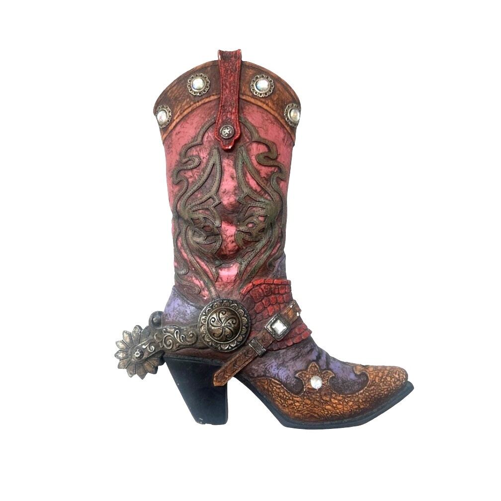 Vintage Style Cowgirl Boot with Spur Rustic Boho Multicolor wall Decor