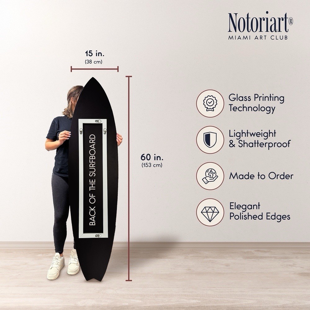 Notoriart Acrylic-Glass Surfboard Wall Sign Pink Palm Tree Tropical Art 60x14in