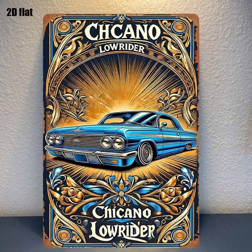 Chicano Lowrider Metal Sign 12 x 8 inches Chevy Impala Mexican East Los Latino