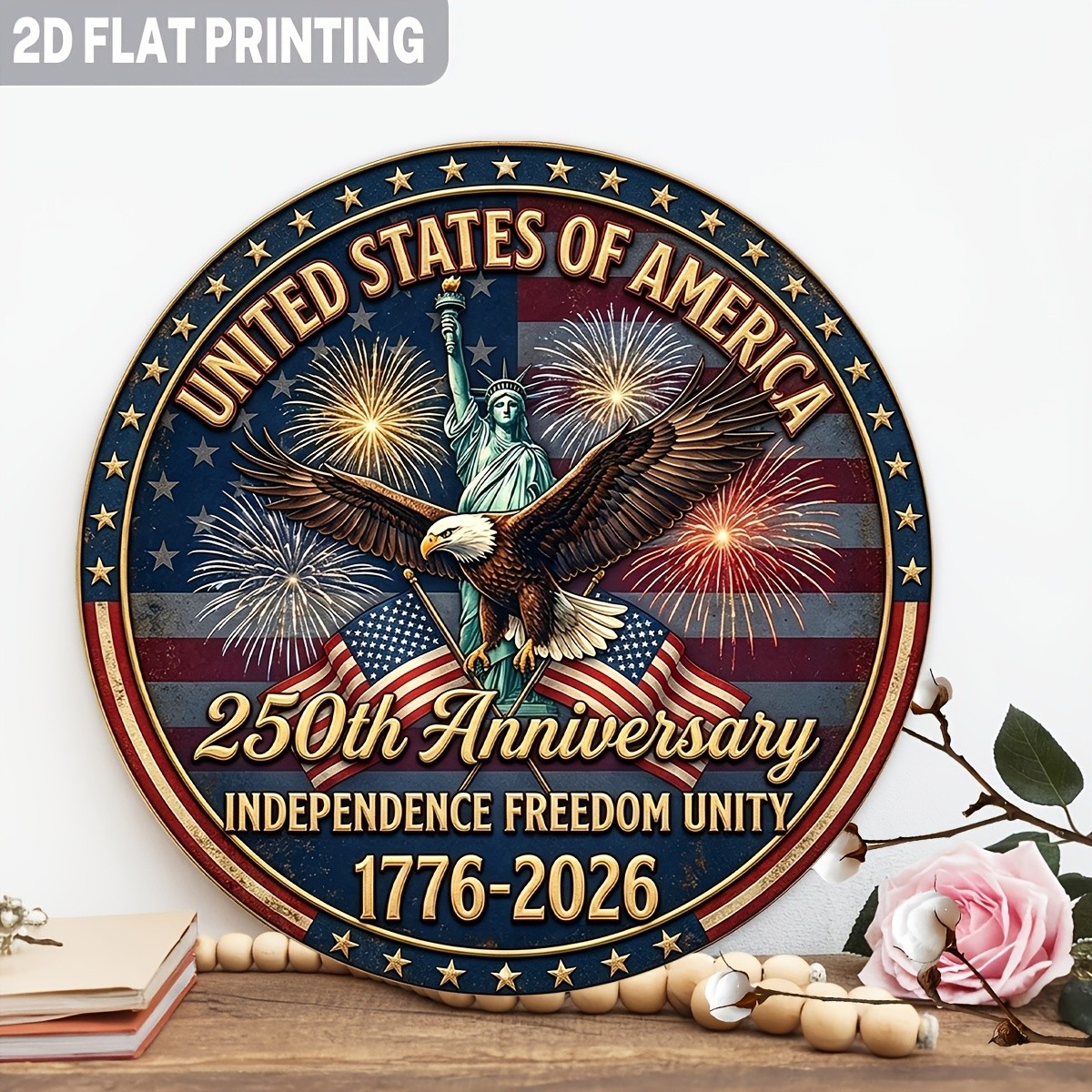 250th Anniversary Emblem United States Aluminum Sign 8 Inch Round Funny