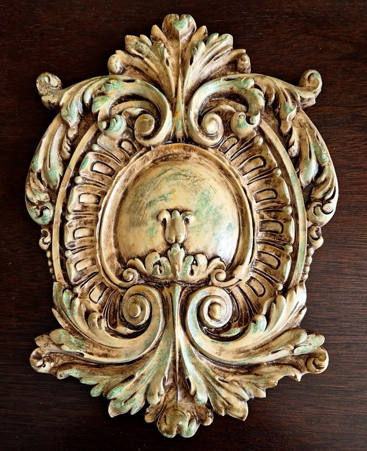 Opulent Wall Plaque Shield Cartouche Design Gilded Plaster Decorative Art