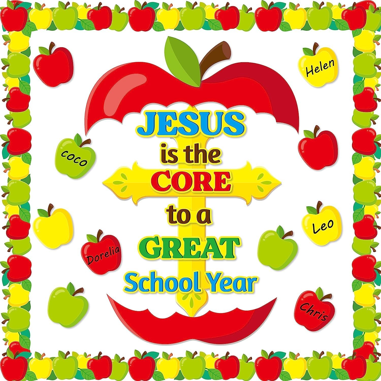 Decor, 77Pcs Jesus Bulletin Board, Cross Cutouts, Apple Tags, Multicolor