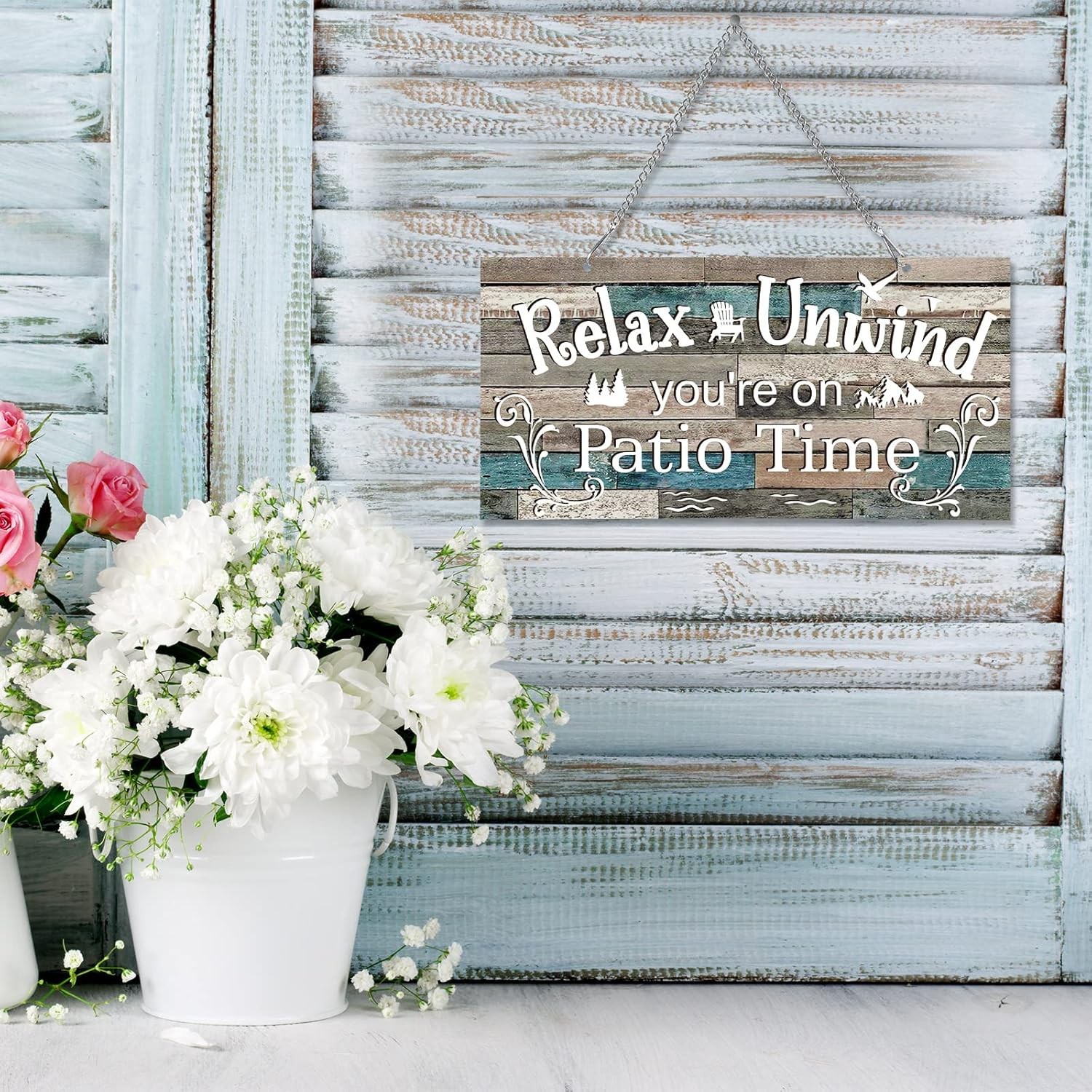 Rustic Metal Patio Sign Outdoor Wall Decor Farmhouse Hanging Porch Garden Art