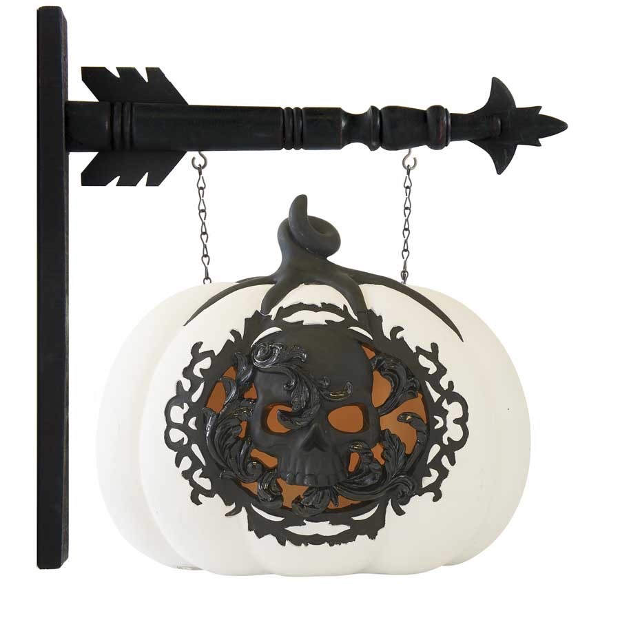 White & Black LED Pumpkin w/Filigree Skull Arrow Replacement by K&K Interiors